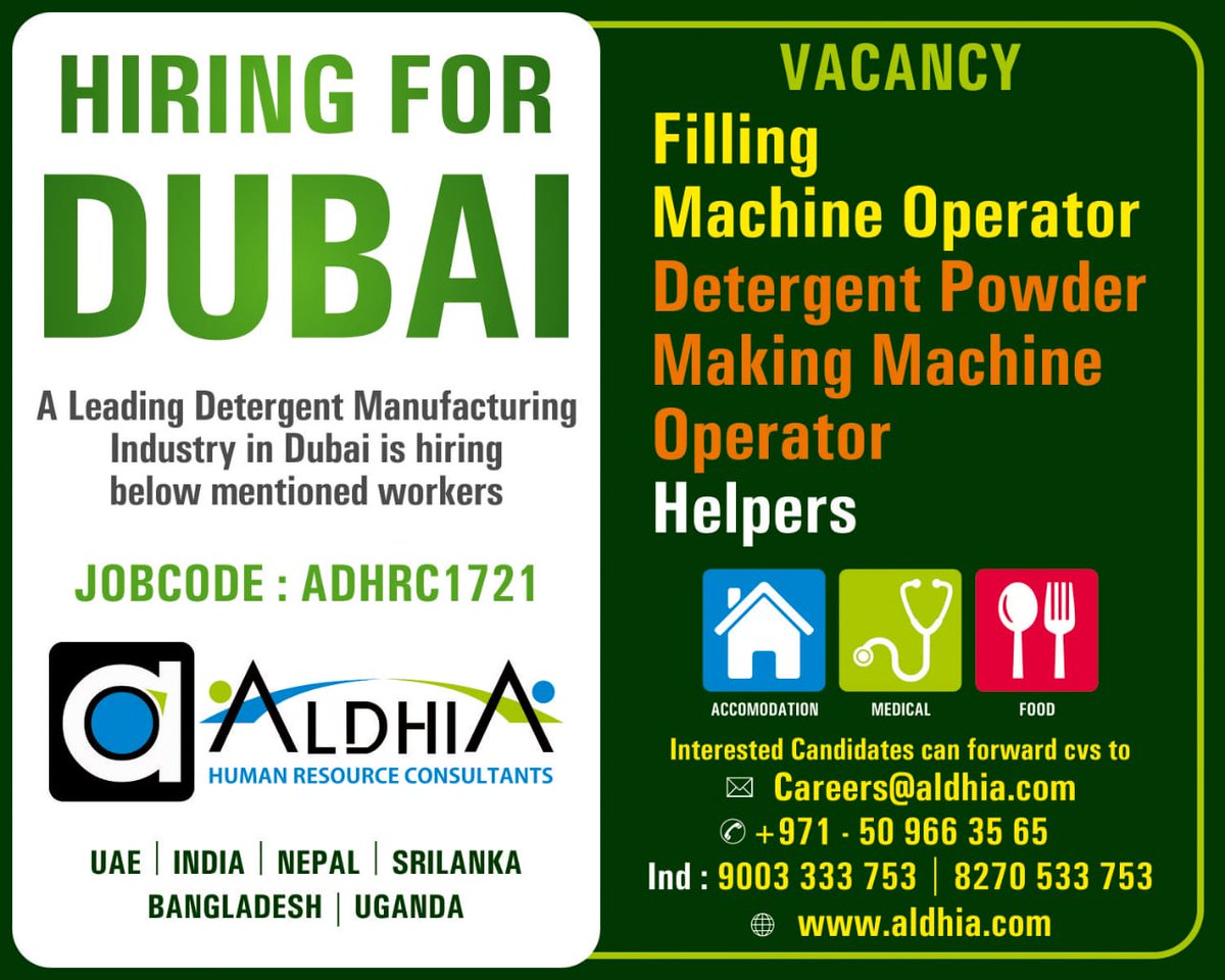 aldhiagroup's tweet photo. #aldhiahr #hrconsultant #overseasmanpower #recruitmentagency #recruitmentcompany #skilledandunskilledworkers #manpowerfromindia #nepal #srilanka #bangladesh #kenya #uganda #hiring #laboursupply #jobsinuae #detergentfactory #machineoperator https://t.co/JwSpQ2Pfec