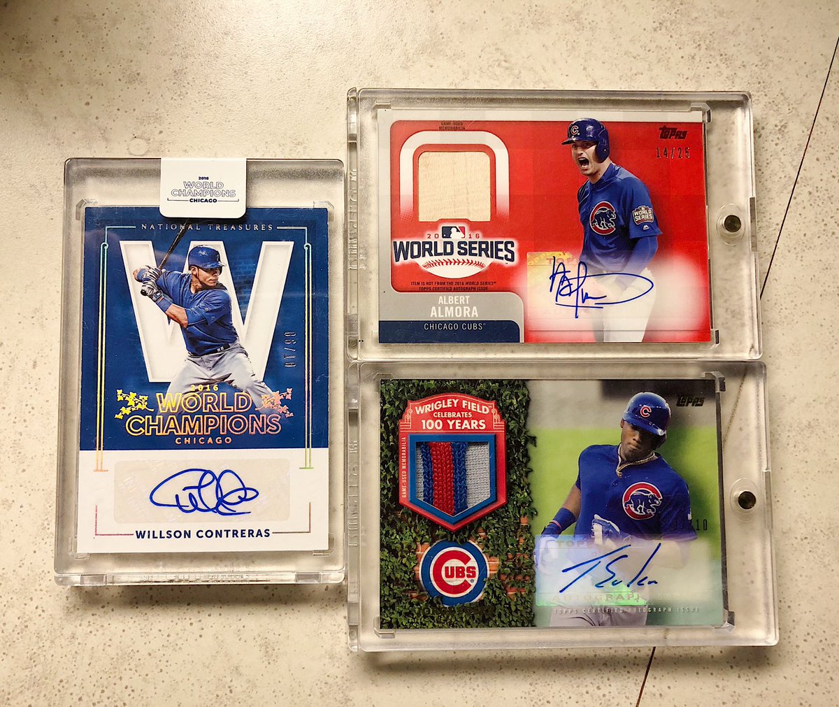 NTWorldChampion's tweet photo. 🚨LIKE/RT 🚨 

It’s been a little while friends...but I’m expanding my horizons! 🎉 

Looking for cards from these 3 sets, please help me find a few?

2017 NT - World Champions
2017 Topps S1 - World Series Champions
2016 Topps S2 - 100 Years at Wrigley https://t.co/tSZTPDhp4s