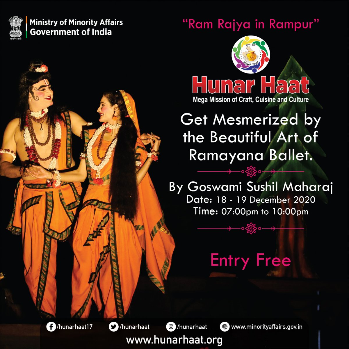 hunarhaat's tweet photo. Get Mesmerized by the Beautiful Art of Ramayana Ballet by Goswami Sushil Maharaj at Hunar Haat on 18th and 19th December, 2020 from 07:00 pm to 10:00 pm.

#Ramayan #RamRajya #hunarhaatinrampur #hunarhaatrampur #HunarHaat #Rampur #UttarPradesh
@naqvimukhtar 
@DeoRampur 
@CdoRampur https://t.co/RxMdtcEdPy