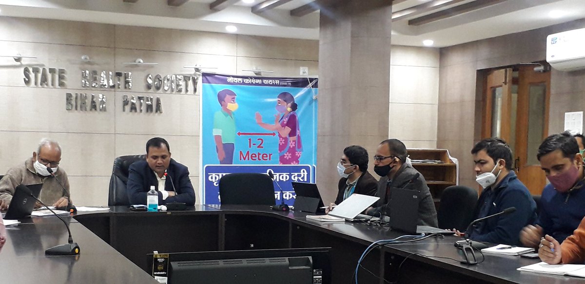 BiharRoutine's tweet photo. State ToT for COVID Vaccine Introduction in progress, under the Chairmanship of Shri Manoj Kumar (IAS), ED, SHS Bihar along with Dr. N.K.Sinha, AD-cum-SIO Bihar and State Representatives of Partner Organizations @DrNKSinha1 @MoHFW_INDIA @UNICEFIndia @UNDP_India @WHOSEARO https://t.co/0Z72KHO43F