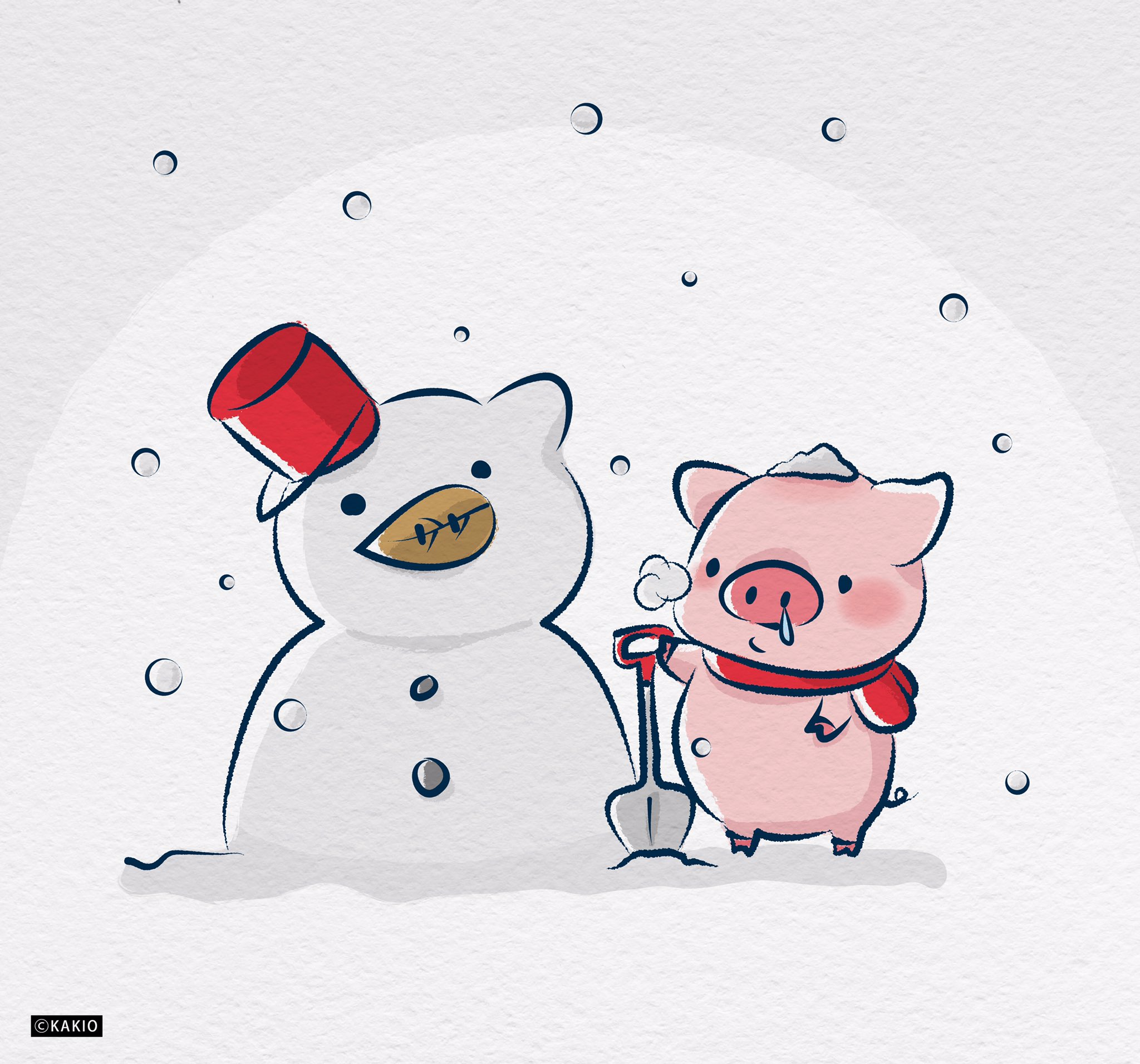 かきお Suzuriで販売中 イラスト いらすと好きな人と繋がりたい かわいいイラスト ゆるいイラスト 落書き 絵描き デザイン 雪だるま 雪 冬 ブタ ミニブタ マイクロブタ Illustration Designer Pigillustration Creator T
