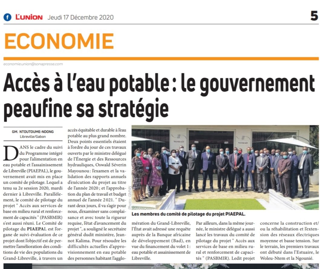 [🔴 L'ACCÈS À L'EAU POTABLE : UNE PRIORITÉ GOUVERNEMENTALE ]

À LIRE DANS LA PRESSE 🗞📰 DU JOUR ⤵️⤵️⤵️
<a href="/PresidenceGA/">Présidence de la République Gabonaise</a> <a href="/PresidentABO/">Ali Bongo Ondimba</a> <a href="/OssoukaRaponda/">Rose Christiane Ossouka Raponda</a> <a href="/Comgouv_GA/">Comgouv</a> <a href="/NoureddinBV/">Noureddin Bongo Valentin</a> <a href="/JessyeElla/">Jessye Ella Ekogha</a> <a href="/BilieByNze/">Bilie-By-Nze</a> <a href="/OMayounou/">Oswald Séverin MAYOUNOU</a> <a href="/SEEG_Gabon/">SEEG Gabon</a>