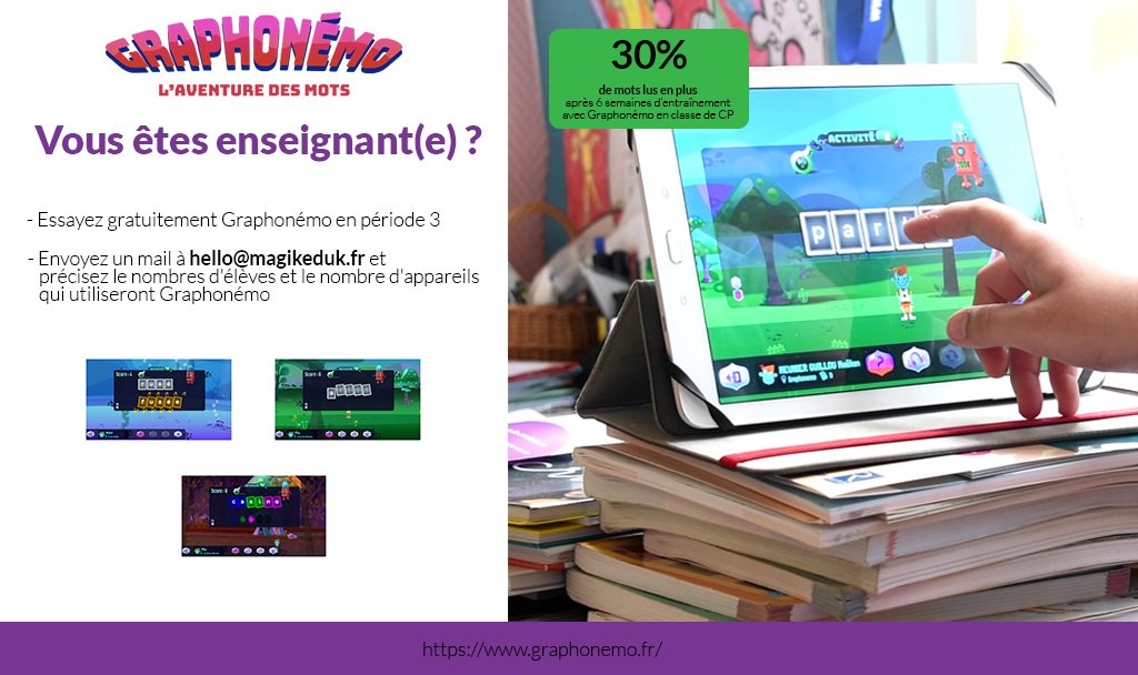 MagikEduk's tweet photo. Offre gratuite de découverte de Graphonémo numérique pour tous les enseignants !

Nous attendons votre mail 😉.

#lireaucp #seriousgame #edtech #lutteceontreilletrisme

@isafil @jeuxdecole @Charivari1 @ptitejulie89 @bout_de_gomme @LMEB__ @MaitresseAurel https://t.co/jfHS3ZWKvX