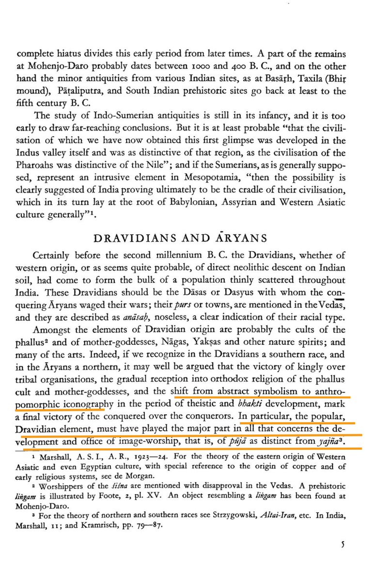 43/102Ceylonese Indologist and philologist Coomaraswamy agrees with this notion in a 1927 work and further credits the indigenous Dravidians with the Aryans' move from yajna to pooja. He also credits the later Bhakti movement for the mainstreaming of idolatry.