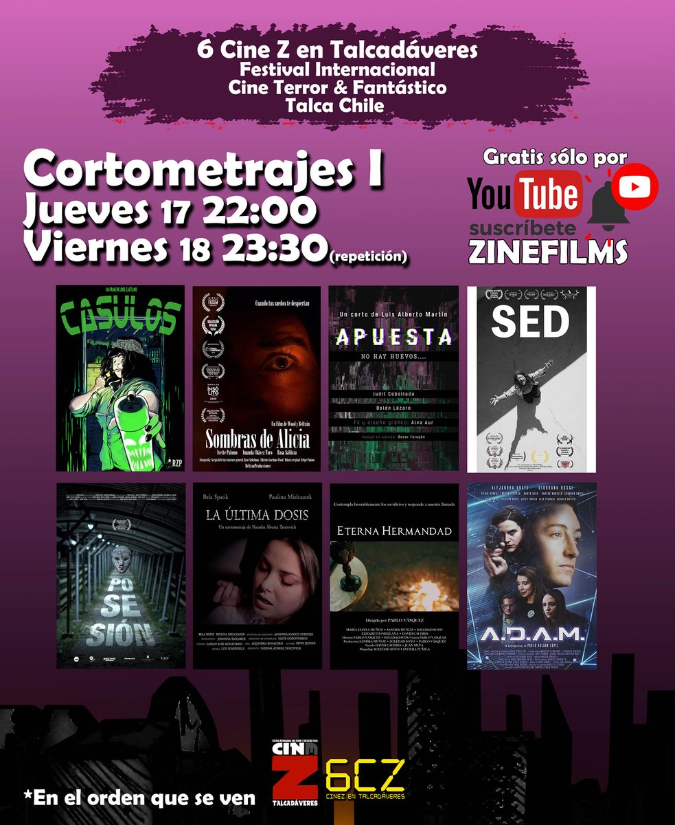 “Apuesta” es parte del Festival Internacional Cine Terror y Fantástico de Talca, Chile. Se podrá ver hoy a través de Youtube en el canal de Zinefilms a partir de las 22:00 de Chile (02:00 del viernes 18 en España) y mañana a las 23:30 de Chile (03:30 del sábado 19 en España).
