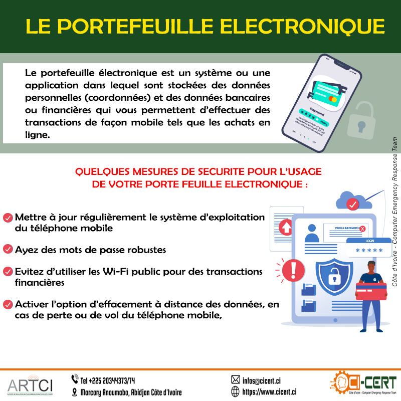CI__CERT's tweet photo. Les paiements en ligne se multiplient à travers la mise en œuvre de solutions de paiement spécifiques, tels que les portefeuilles électroniques ou numériques.
Il convient cependant d’observer certaines règles de sécurité lors de leur utilisation. 
#cicert 
#cybersec225 https://t.co/Zs2HX1tk95