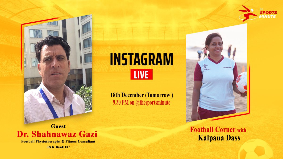 TheSportsMinTSM's tweet photo. 📲FOOTBALL CORNER with Kalpana Dass! Catch our Instagram Live tomorrow at 9.30 pm sharp as Kalpana talks to our esteemed guest Dr. Shahnawaz Gazi 

#footballcornerwithkalpanadass # DrShahnawaz Gazi 
#football # #indianfootball
#TheSportsMinute #tsm #isl #2020 https://t.co/DSZZd4XBPc
