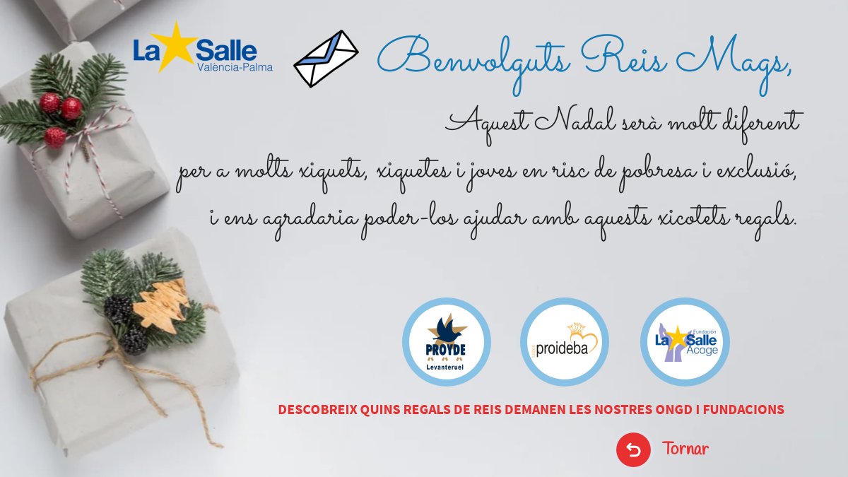 PROYDE_Levante's tweet photo. SOLIDARITAT | Aquest Nadal serà molt diferent per a molts xiquets, xiquetes i joves en risc de pobresa i exclusió, i ens agradaria poder-los ajudar ambs aquests xicotets regals. #SomLaSalle #SomSolidaritat @PROYDE_Levante #PROIDEBA @LaSalleAcoge  https://t.co/soTh8bVZkt https://t.co/f3UQFgKv0u