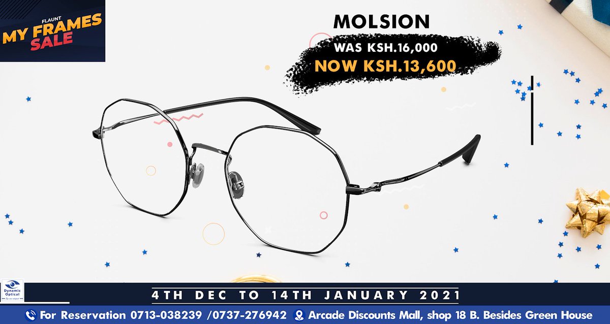 Dynamic_Optical's tweet image. This Christmas, save 15% on these Molsion frames and free up your budget for that beautiful Christmas out fit. you deserve it 😊😊. Contact us on 0713038239 &amp;amp; 0737276942 or visit us at Arcade Discounts Mall. Shop 18B besides Green House on Ngong Road. #FlauntMyFrames