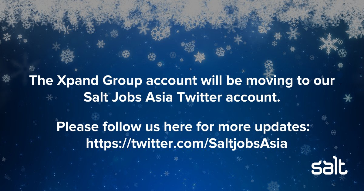 Xpand's tweet photo. Wishing everyone a #MerryChristmas! 🎉🎄🎁🎅

Update:
We're consolidating our company accounts and will be moving to our Salt Jobs Asia account in 2021.

For daily updates, do follow us at @SaltJobsAsia where we share tech insights and news, #recruitment tips, and many more! https://t.co/WRy4Qzud8x
