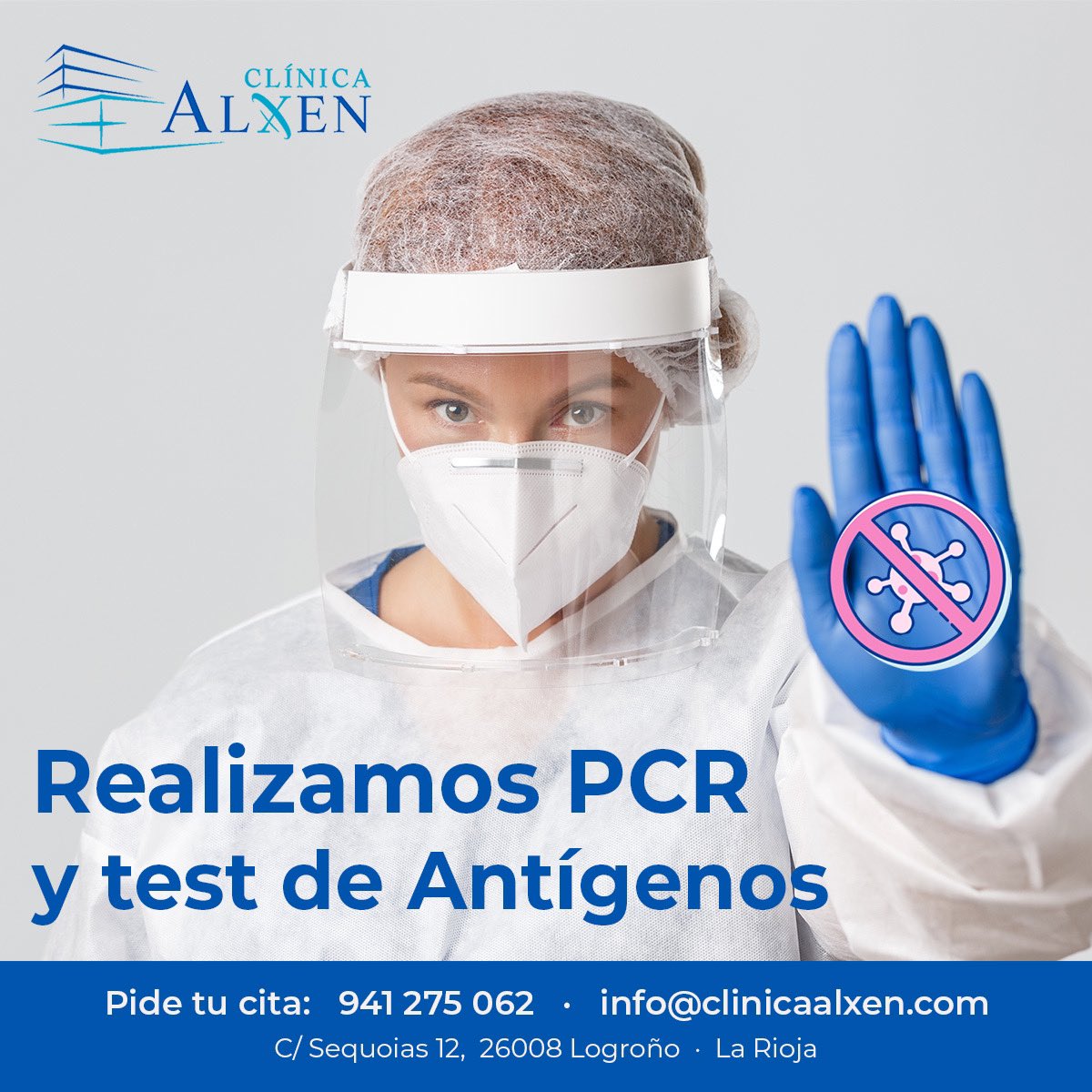 clinicaalxen's tweet photo. En Clínica Alxen realizamos pruebas PCR y Test de Antígenos.
☎️ Infórmate en el 941 275 062.

#ClínicaAlxen #Covid19 https://t.co/PdO3YUMWsK
