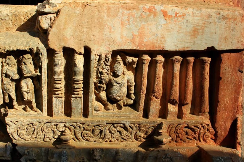 The walls are decorated with small sized carvings, depicting various deities. There are a series of small figures decorating the bench back of the main mandapa. The main mantapa was originally open and covered with perforated walls at a later date.(7)