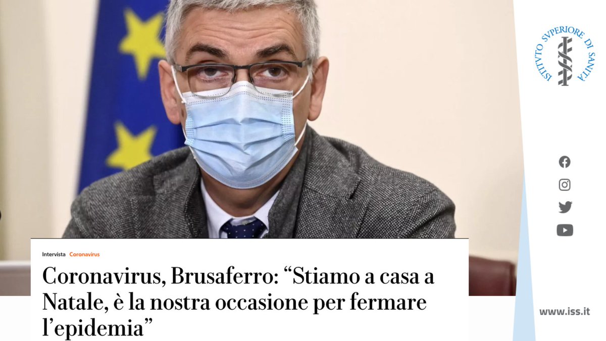 🗣️“Periodo natalizio è opportunità importante per abbassare ulteriormente curva dei contagi. Dobbiamo stare il più possibile a casa con conviventi, limitando mobilità e aggregazioni”. 

🔍 L’intervista di Silvio Brusaferro, Presidente ISS, a <a href="/repubblica/">Repubblica</a> ➡️ bit.ly/ISS_Intervista…