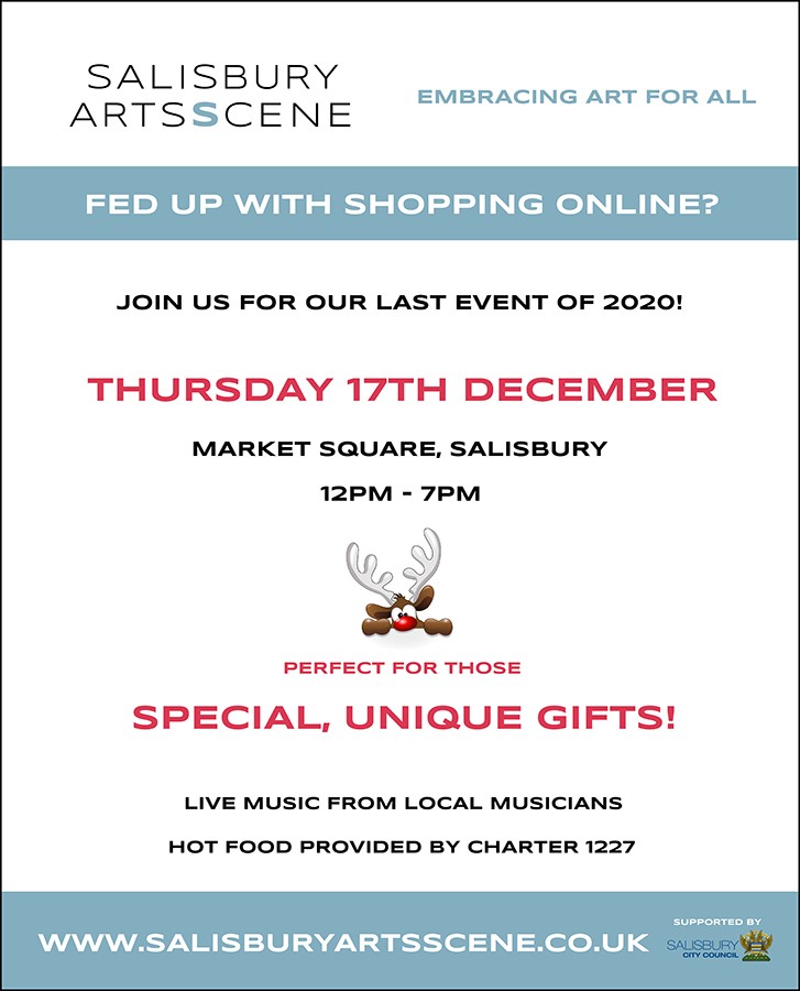 The last arts and crafts exhibition of 2020 takes place today! Pick up some fab gift items for Christmas and enjoy live music in #Salisbury Market Place from 12pm - 7pm