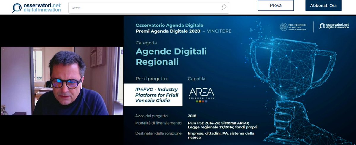 AreaSciencePark's tweet photo. "La digitalizzazione è una sfida collettiva che passa dalla condivisione di competenze e risorse delle diverse realtà attive in un territorio" Il nostro Direttore Generale racconta così @ip4fvg, fresco vincitore ai #PremiAgendaDigitale #oad20 di @Osserv_Digital @polimi https://t.co/V0NjZMqX4k