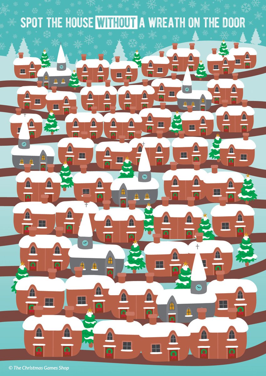 XmasGamesShop's tweet photo. WEDNESDAY CHALLENGE!

➡️Click to open the image fullsize
➡️See how long it takes you to spot the #Christmas house WITHOUT a wreath on the door!

#brainteaser #challenge #puzzle #puzzles #game #quiz #quiztime #seekandfind #Christmas #Christmas2020 #seekandfindgames #spotthe https://t.co/aNAhA8YJDn