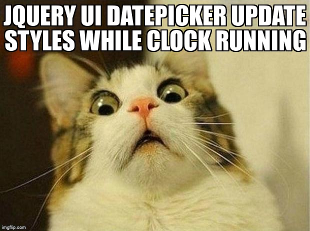 overflow_meme's tweet image. jQuery UI datepicker update styles while clock running stackoverflow.com/questions/6533… #jqueryuidatepicker #jquery #jqueryui
