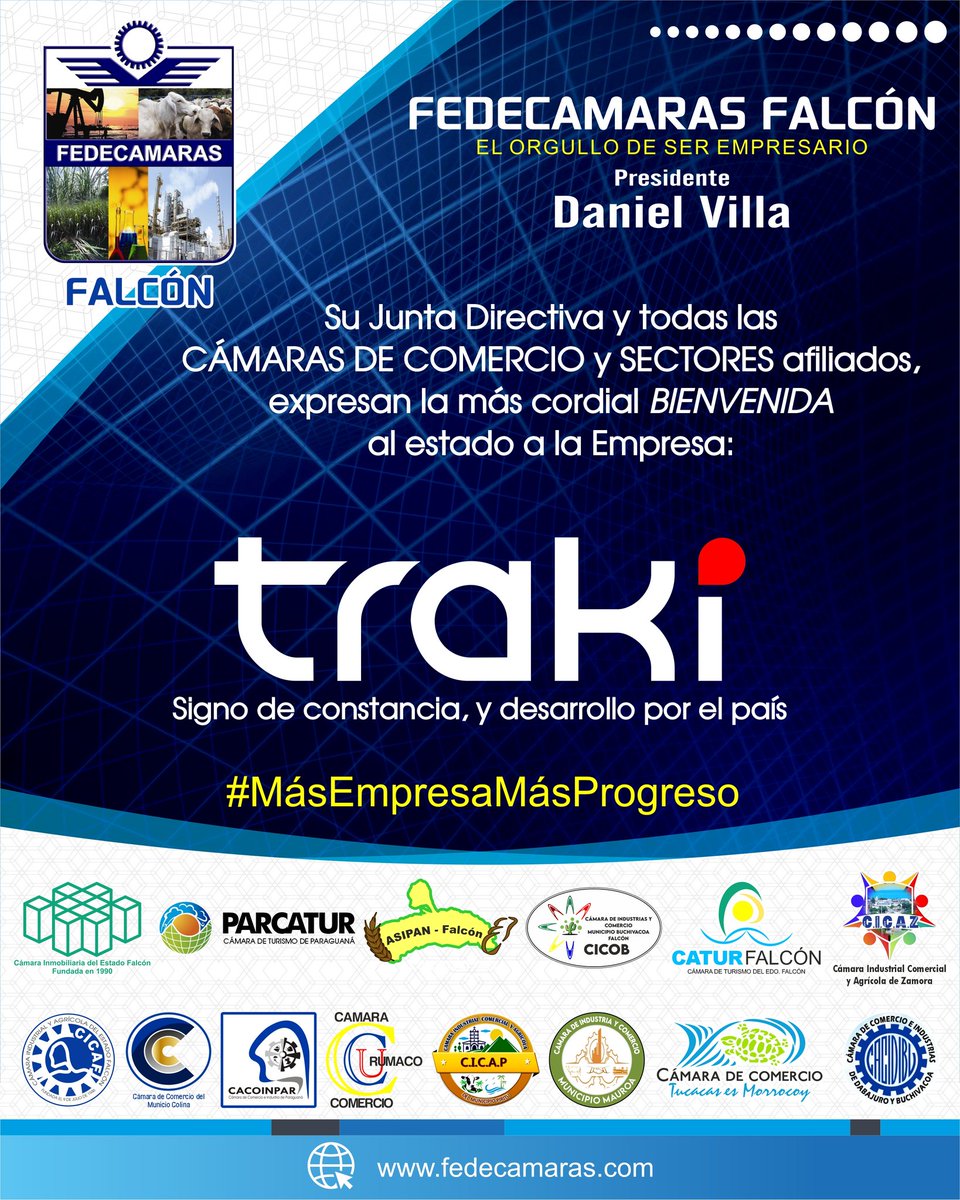 villafalcon1's tweet photo. Como Presidente de @fedecamaras #Falcón y en representación de todas las #CámarasDeComercio afiliadas, damos la bienvenida a Empresas #Traki a #Coro
Esta iniciativa empresarial es signo de #Desarrollo y #Progreso

#Bienvenidos #Éxitos #TrakiFalcón https://t.co/eEW6CciSeX