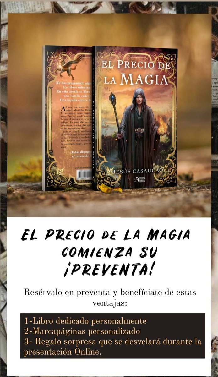 jcl_writer's tweet photo. Llegó el día. A partir de mañana comienza la preventa de "El precio de la Magia" en la web de @edt_titanium 
¡Reserva el tuyo! Y lo recibirás dedicado, con un marcapáginas de regalo y un regalo especial que desvelaré en la presentación Online, de la que mañana pondré más info. https://t.co/MKt84EPdpS