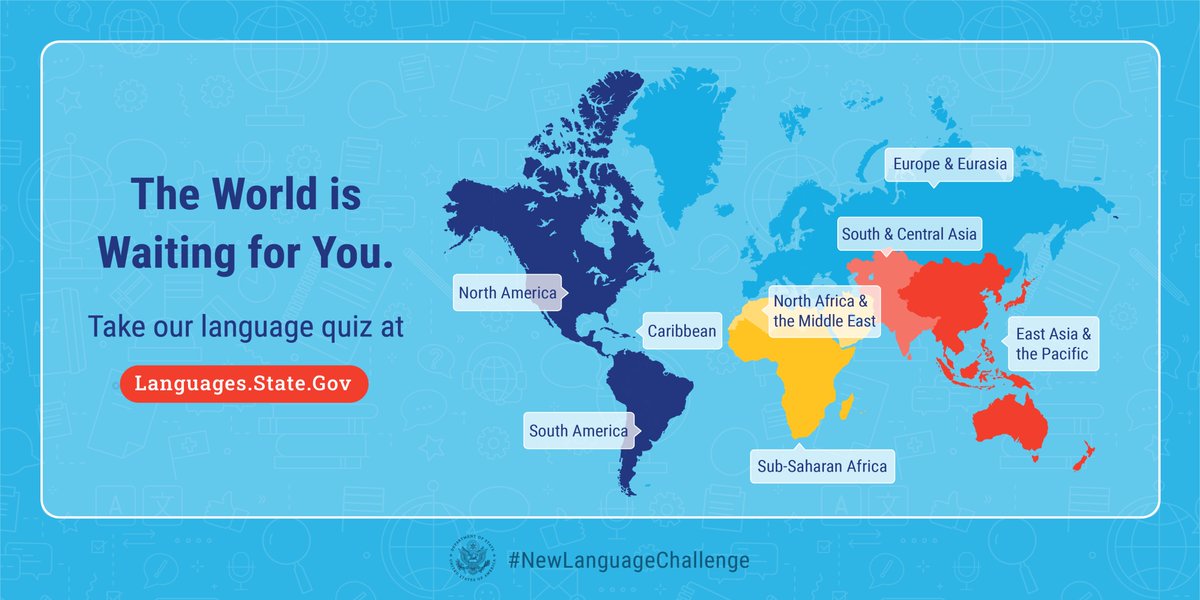 USEmbassyAddis's tweet image. Are you an American looking to increase your #ForeignLanguage skills? ​Foreign language skills open doors in today’s interconnected world. Take our quiz at ​languages.state.gov ​to match your greatest passion to the world’s greatest need. ​#NewLanguageChallenge