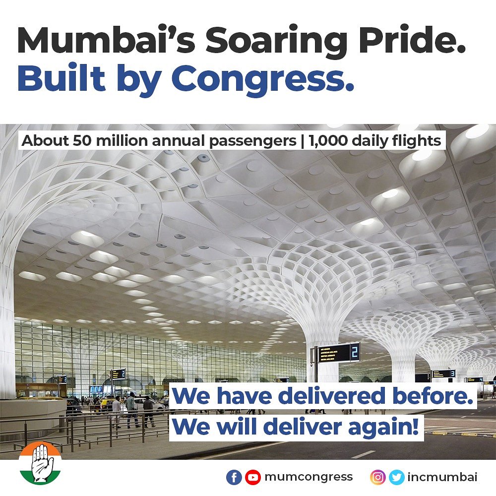 INCMumbai's tweet photo. Envisioned and built by Congress, Terminal 2 is a demonstration of excellent Indian infrastructure, operational efficiency and Indian culture. T2 has set a new bar for Aviation Development in India.

#CongressForProgress https://t.co/BozTonfYDG