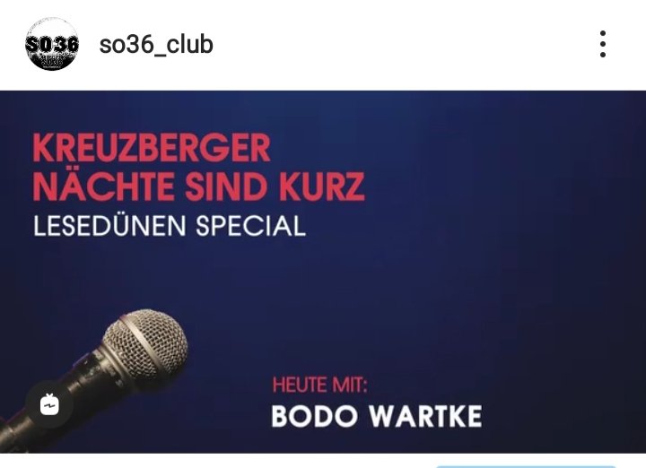 Neue Folge unseres #Lesedüne/nspecial. #Kreuzbergernächte sind kurz, diesmal mit #bodewartke 
m.youtube.com/watch?v=ua3R4a…

#kulturtrotzcorona #so36 #kleinkunst

p.s. Spenden ausdrücklich erwünscht. Diese werden fair mit der Lesedüne geteilt. Mehr Infos auf so36.de/spenden