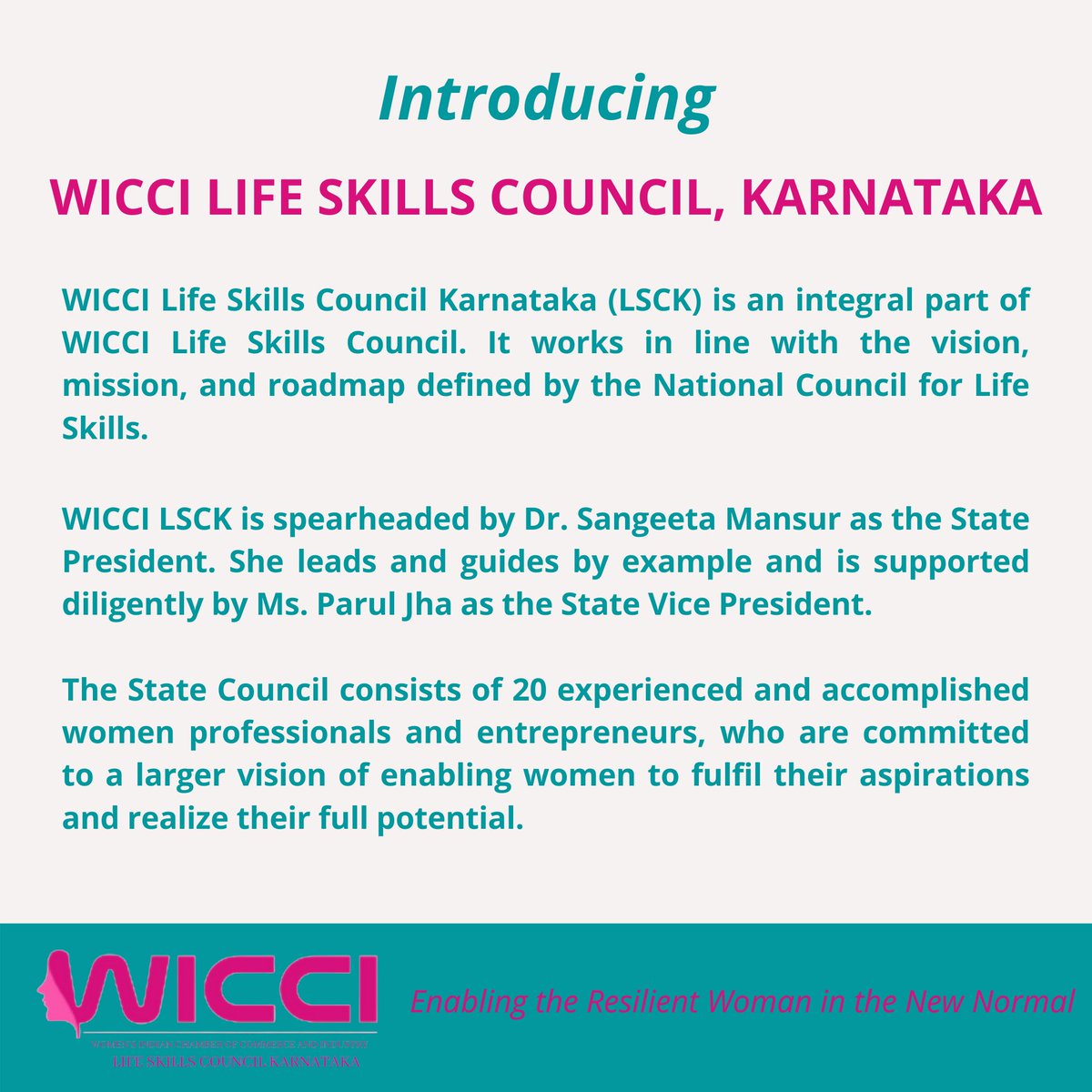 Wicci_LSCK's tweet photo. Introducing ourselves as we prepare to set sail on 19-Dec-2020, 16:30 IST. We will be honored by your presence at the digital launch event.
Please register here for your invite:
https://t.co/7EiOS9tPk0

#WomenTaskForceForLifeSkills #WICCIIndia #WomenInBusiness #WomenInLeadership https://t.co/aGK3YJNLgY