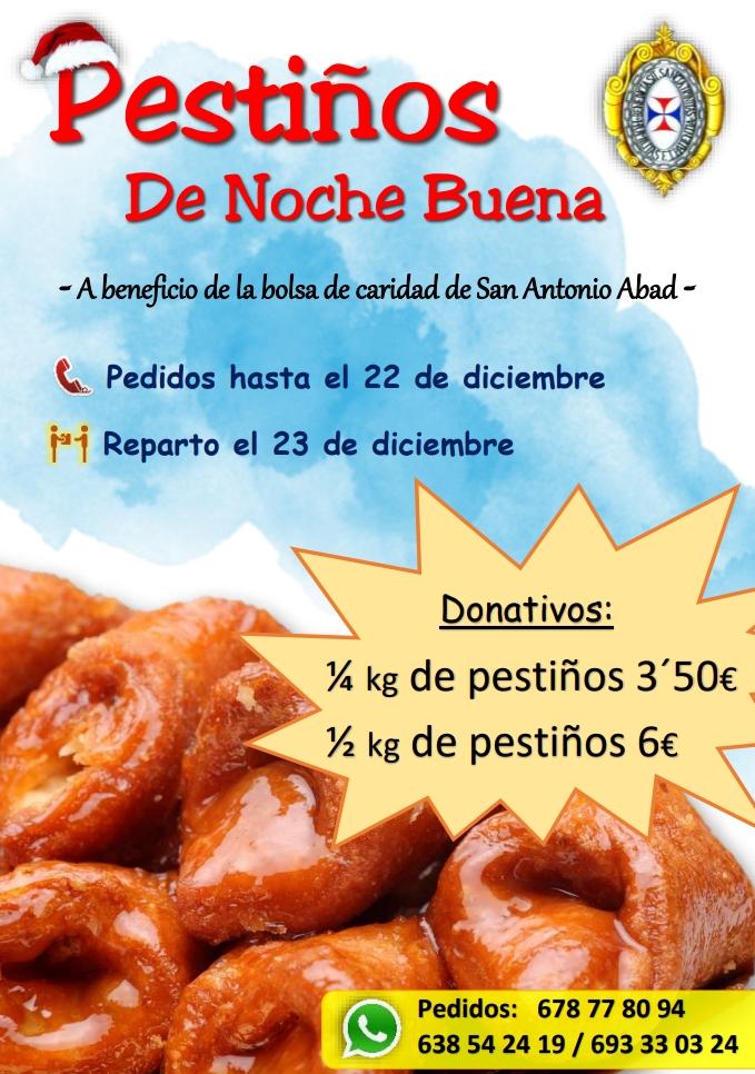 SOLIDARIDAD🤝🏼| Pestiños de Nochebuena 

📞 Pedidos hasta el 22 de diciembre
📍 Reparto el día 23 de diciembre 

Donativo: 
• 1/4 kg de pestiños ➡️ 3'50€ 
• 1/2 kg de pestiños ➡️ 6€

¡No te quedes sin tus Pestiños! Están riquísimos 😋