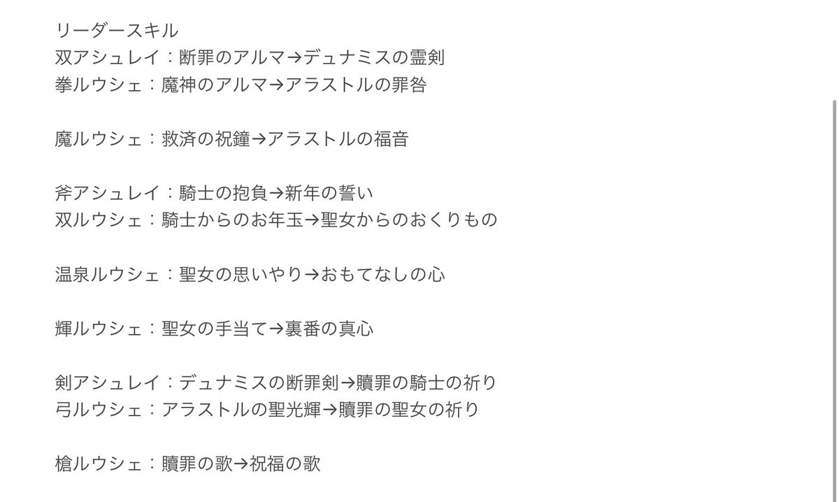 クロ アシュルウの武器名 リーダースキル 二つ名一覧年12月版