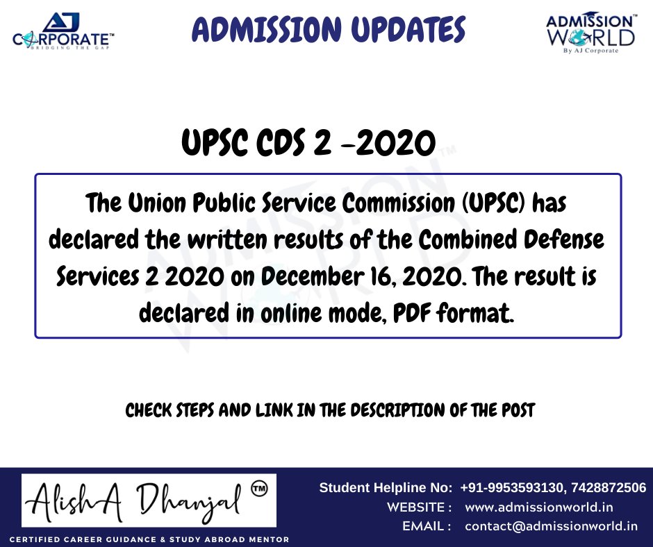 admi_world's tweet photo. The Union Public Service Commission (UPSC) has declared the written results of the Combined Defense Services 2 2020 on December 16, 2020. The result is declared in online mode, PDF format. https://t.co/nq2J8jKVGR