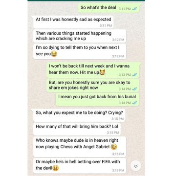 A very funny conversation of what happened at a friends burial