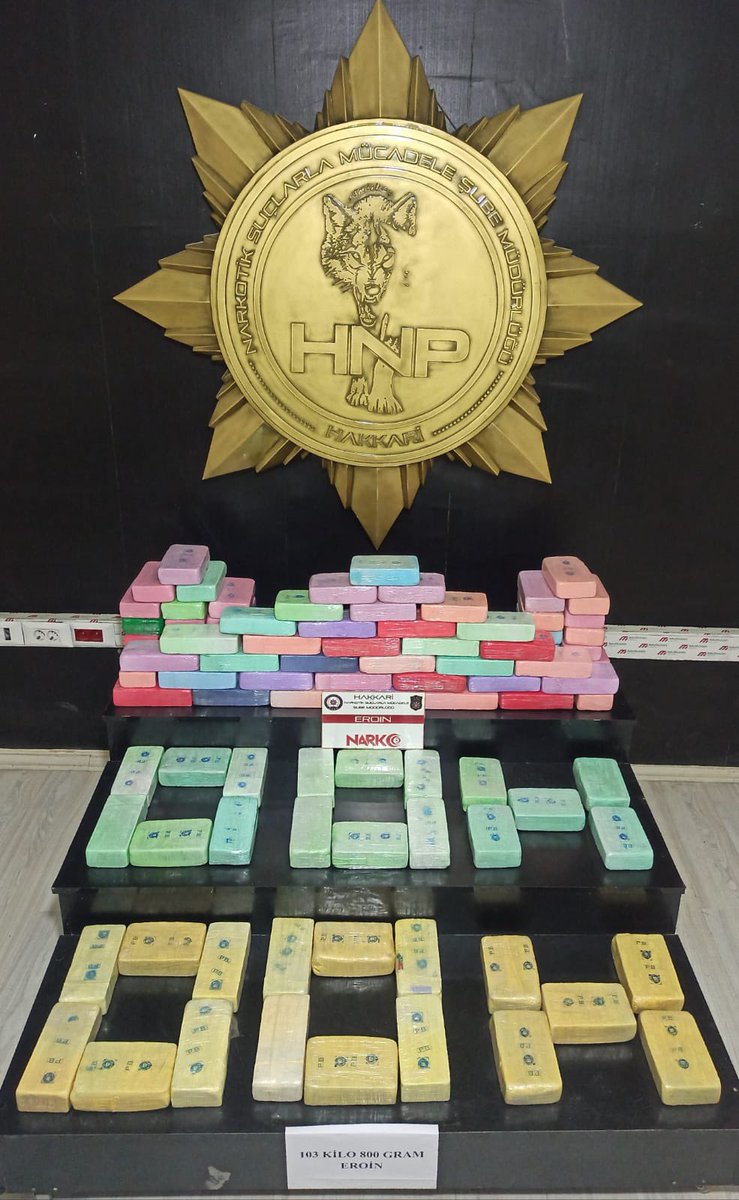 Kahramanlarımızın ellerine sağlık bu sefer 103 kilo 800 gram. 
Hakkari’de 2020 yılında güvenlik güçlerimiz tarafından toplam 2115 kilo eroin ele geçirildi.
TEBRİKLER