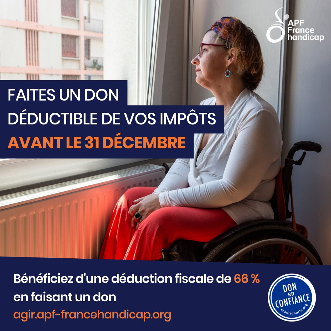 Plus que quelques jours pour faire un #don déductible de vos impôts !

❤️ Faites un don avant le 31/12 pour bénéficier de votre déduction fiscale et aidez-nous à agir pour que les personnes en situation de handicap puissent vivre #AEgalité avec les autre ➡️bit.ly/3mj9yEr