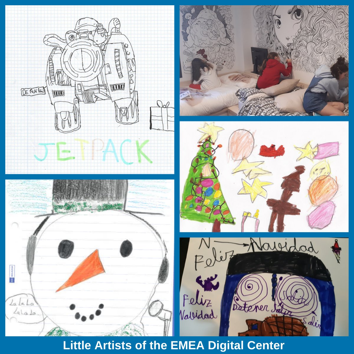 emeadcholcim's tweet photo. The youngest from the EMEA Digital Center have shared their vision of Tech Christmas through our #TechXmas cards contest. A great contribution from Arya, Manuela, Atila, Bruno, Noa, Irene, Avril, Berta. Thank you for your amazing drawings! And congratulations to our winner Arya! https://t.co/4apNq0TPme
