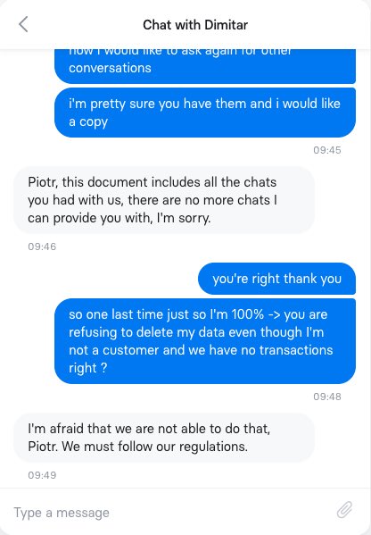 juchas's tweet photo. @RevolutApp is refusing to delete my data even though I'm not there customer.... Is it legal??? What about #gdpr???

#revolut https://t.co/mRLqMVdren