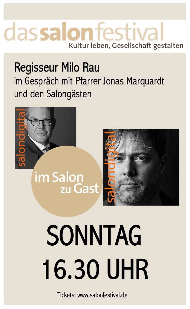 Heute startet der Film DAS NEUE EVANGELIUM digital und am Sonntag folgt der Salon zum Film mit dem Regisseur Milo Rau und dem Pfarrer Jonas Marquardt.

Tickets gibt es hier: salonfestival.de/salon/salondig…