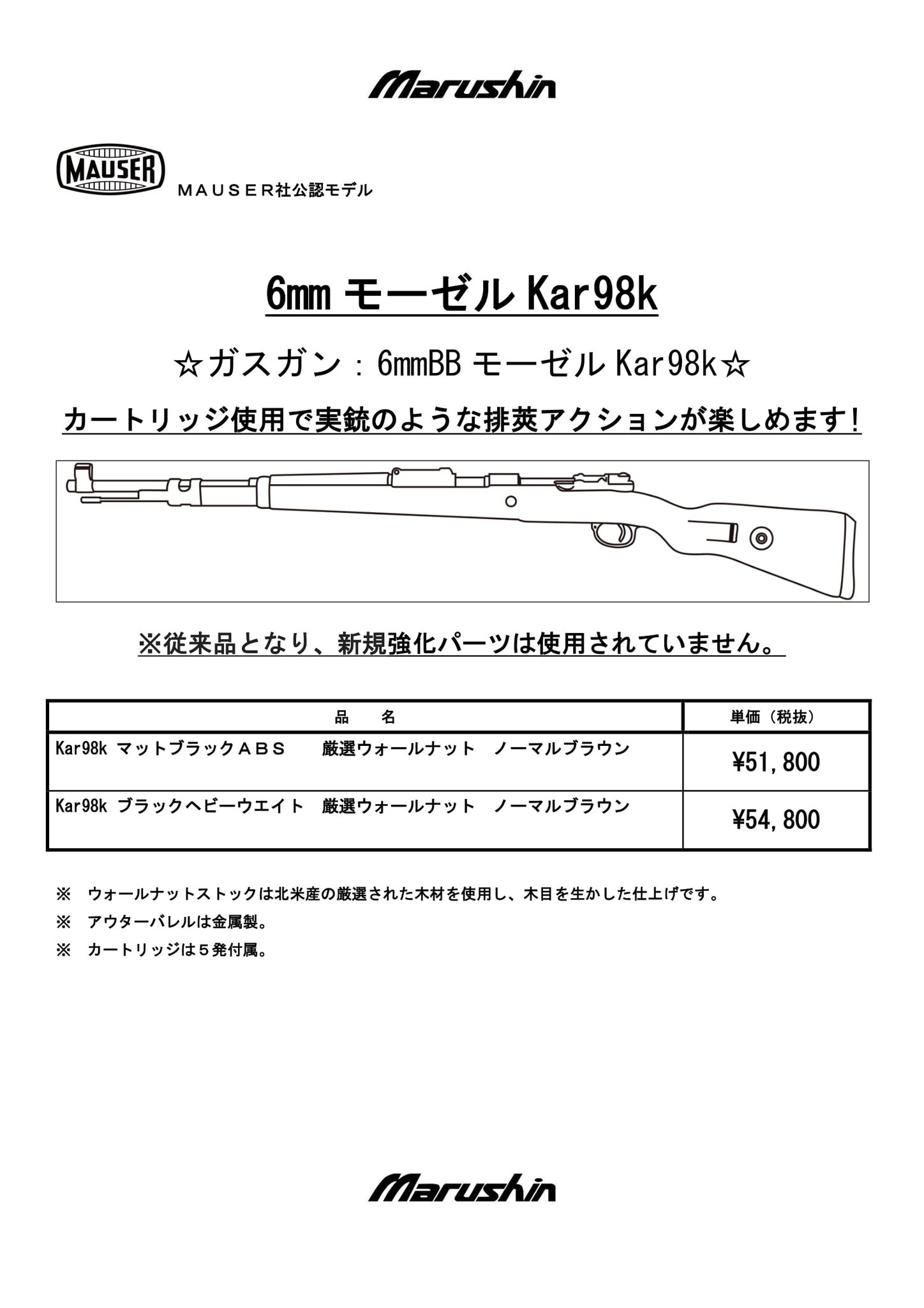 マルシン工業株式会社 Kar98k出荷情報 お待たせして大変申し訳ございません 残りのウォールナット仕様が出荷されました これでkar98k全仕様の出荷が完了となります ブナストック仕様より明るめの仕上げとなります 早ければ今週末には弊社製品取扱店の店頭
