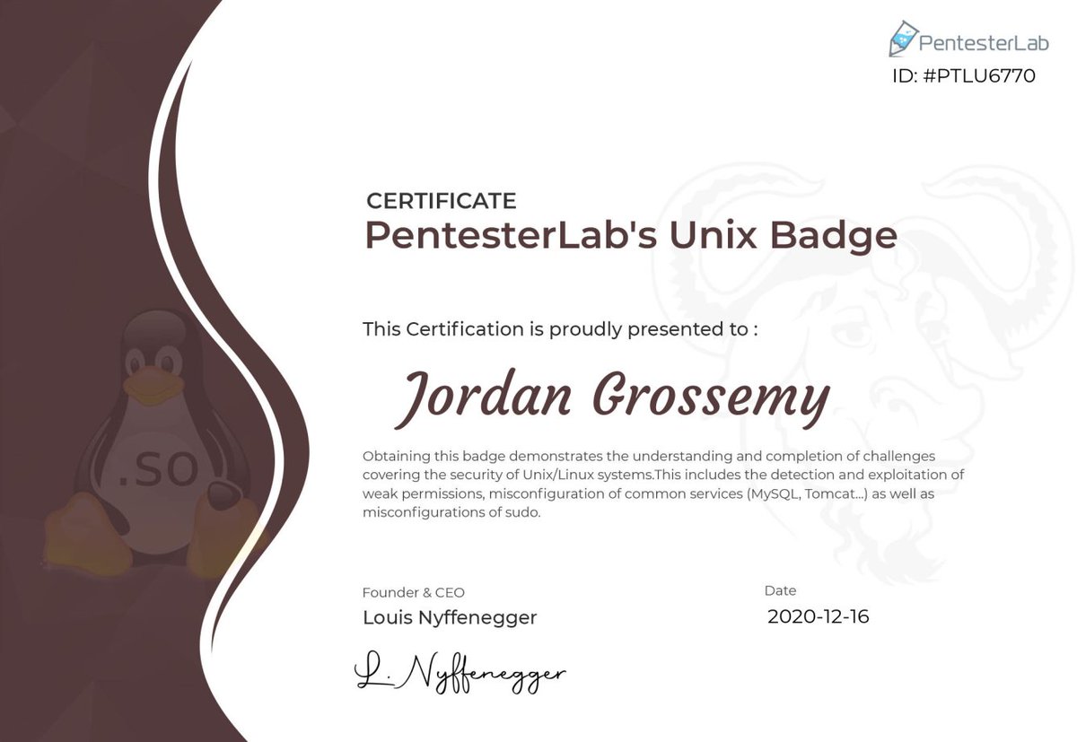 The first, but not the last ! 
I just completed <a href="/Pentesterlab/">PentesterLab</a>'s Unix Badge!!!