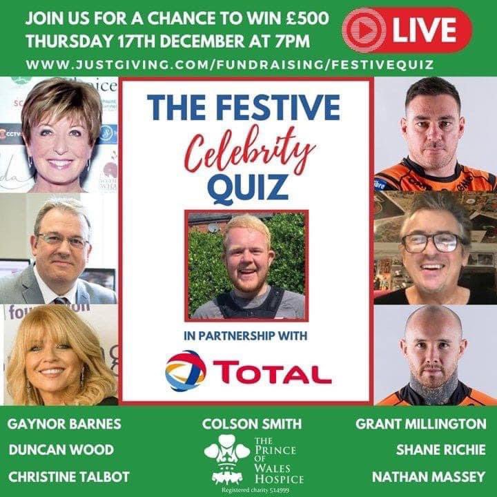 tomlakin1's tweet photo. Today’s the day! It’s the @pwhospice Festive Celebrity Quiz! Hosted by my good-self and featuring @ITVGAYNORBARNES, @duncanwooditv, @christinetalbot, @realshanerichie, @colsonsmith, @G_Millington_ &amp; @Massey196 - raising some money for an incredible cause! See you all at 7pm! https://t.co/IAeCFgB9g2