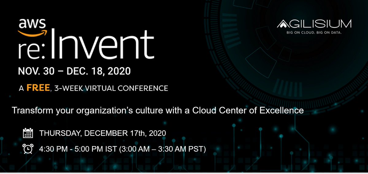 agilisium's tweet photo. This session covers how establishing a Cloud Center of Excellence (CCoE) can be the catalyst to transform your business and guide it down the path to the cloud.
https://t.co/dfJYhBfF8I
#digitaltransformation #cloudtechnology #cloudcenter #excellence #cloud https://t.co/VMO4VZ50sS