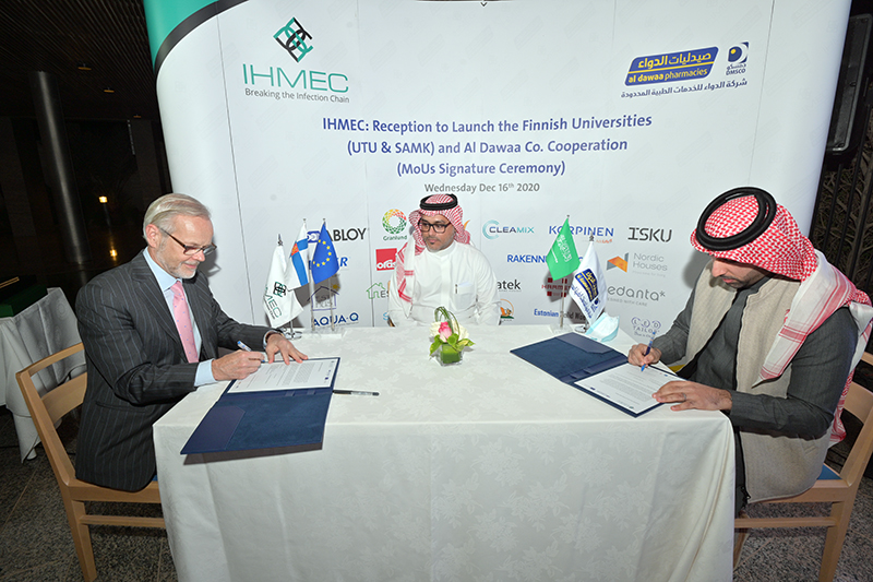 IhmecProject's tweet photo. The Memorandum of Understanding was signed by HE Ambassador Antti Rytövuori &amp; Business Development Director Mr. Fahad AlFarraj from AlDawaa Co. in the presence of Internationalization Expert Mr. Ibrahim AlMafdali AlZahrani. #indoorhygiene #saudiarabia https://t.co/jZrtpfPLzZ