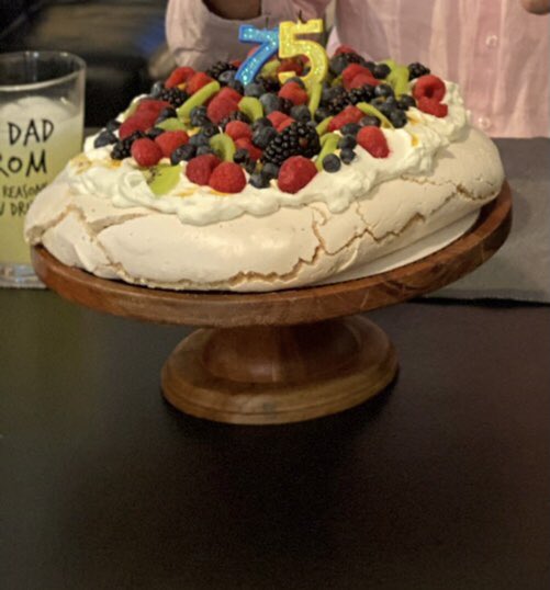 FaulSkip's tweet image. ⁦@FOXandFRENDS⁩ my birthday pavlova (the 75 is a joke!)