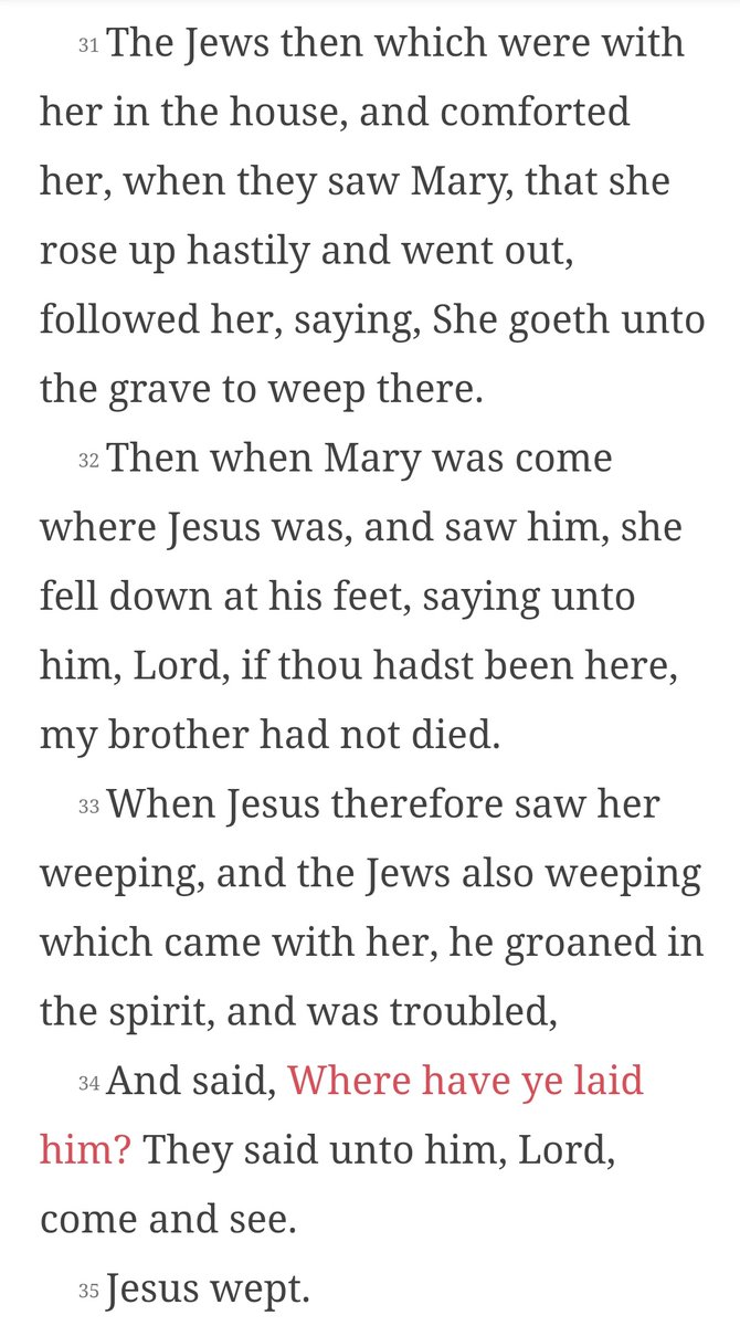 Mary on the other hand, was so disraught that when she got up to go and meet Jesus a crowd followed her thinking she was going to the grave to weep more. Jesus wept with her