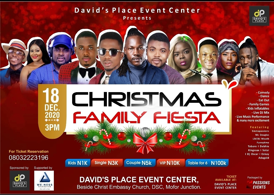 PreciousOgeh1's tweet photo. Family time out is everything! That's why David's place event center had to put up this special Christmas family fiesta for you and your family to come have some fun and bonding time.
I'm not sure you want to miss it
See flyer for details 
#WarriFamilyFiesta https://t.co/x6i6aSZYqP