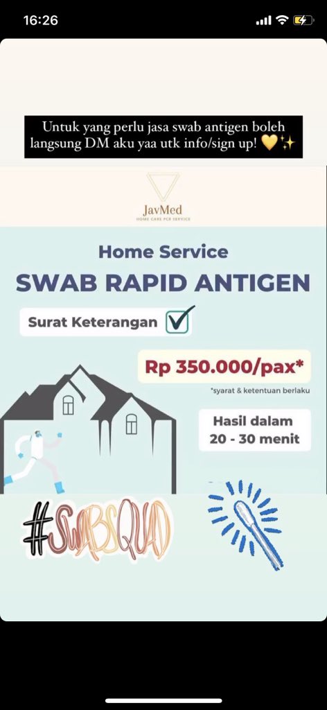 Info buat yang perlu swab antigen: