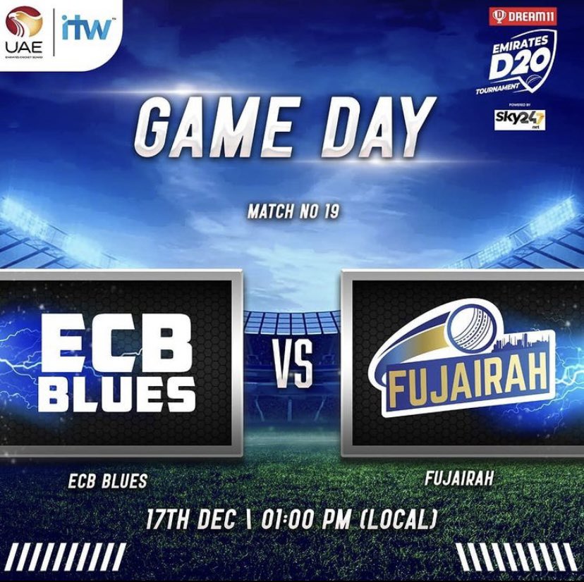 FujairahPacific's tweet photo. Match Day 6️⃣! #FujairahPacific Vs #ECB! All the best to the team &amp; here’s a look at the Playing 11! @Dream11 #EmiratesD20 #UAE @uaecricketofficial https://t.co/zm5MwBgunM