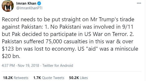 The election of President Trump has changed diplomacy forever. Diplomacy is now becoming more public. A couple of months after becoming Prime Minister, Imran Khan had a twitter spat with Trump, which was a sign of things to come: Aggressive foreign policy assertion online.2/n