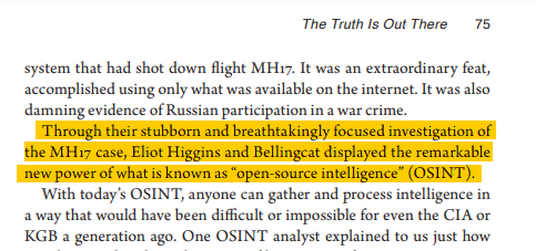 Bellingcat displayed the remarkable power of Open Source Intelligence (OSINT). They found the missile vehicle that hit the MH17 aircraft and traced the soldiers that were deployed through Russian social media VK. All this intelligence was gathered from the internet. 13/n