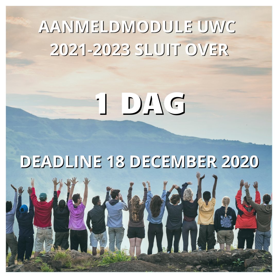 Yes de laatste dag voor de aanmelding van UWC NL is aangebroken. Morgen om 18u sluit de aanmeldingsmodule. Zet daarom de laatste puntjes op de i en lever alles in. Ben jij klaar om volgend jaar naar UWC te gaan?
.
#uwc #uwcnl #aanmelding #deadline #inleveren #selectie #applynow