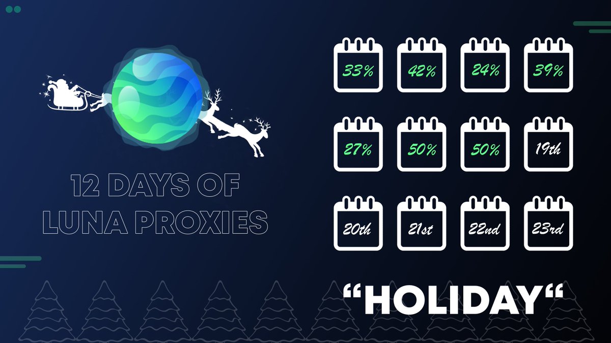🌗 DAY 6+7/12 🌗

CRAZY DISCOUNT 🚀

Discount % has been generated for the next 48HRS at an incredible 50%.

Use code HOLIDAY at checkout for 50% off your entire order!

Giveaway will be going live in our discord server soon!

lunaproxies.com
discord.gg/mVmwCaCB6H